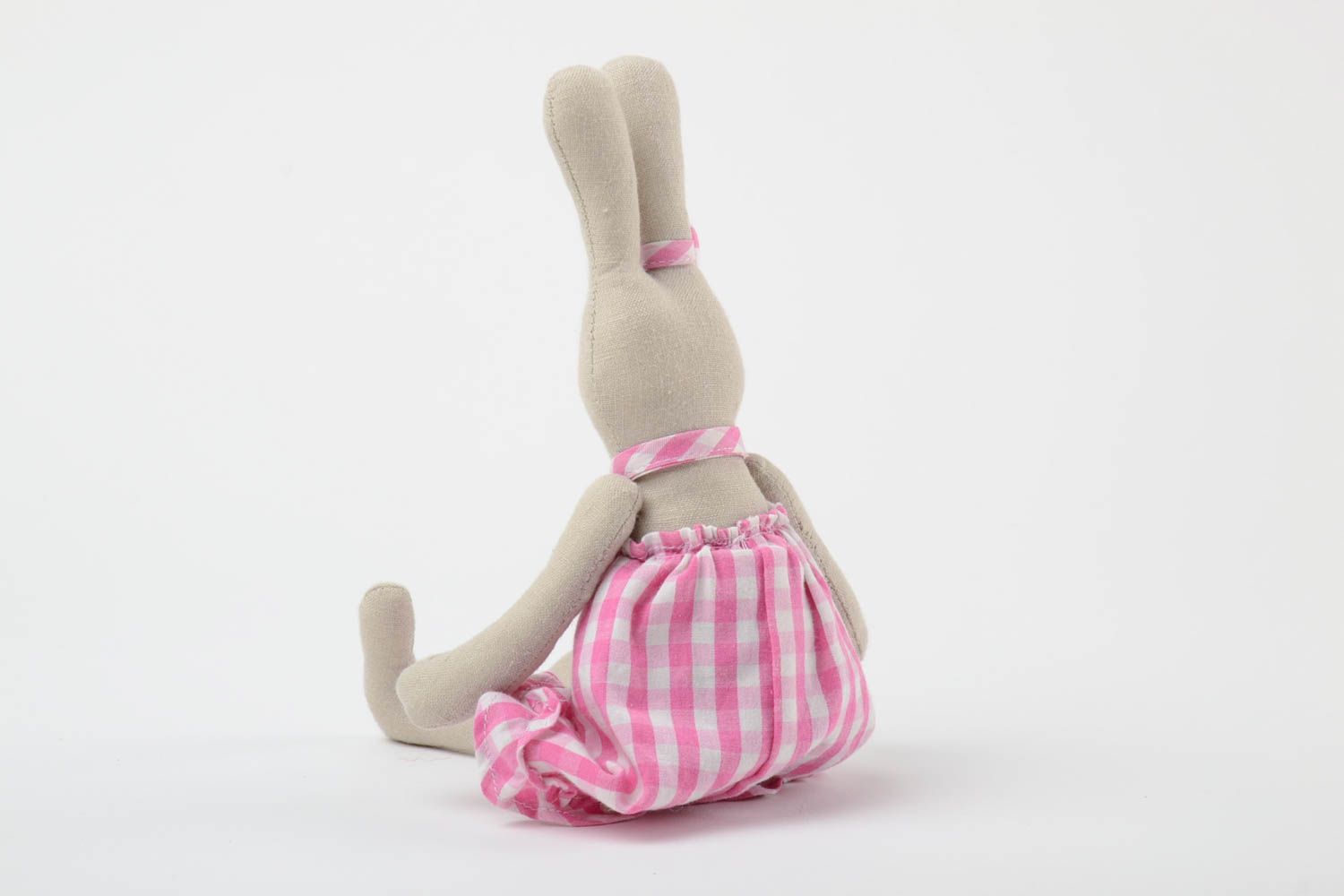 Мягкая игрушка заяц из льна и ситца пошитая вручную подарок для девочки фото 3