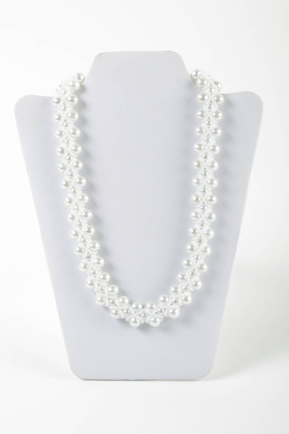 Handmade Modeschmuck Collier Halskette für Frauen Halskette aus Glasperlen weiß foto 2