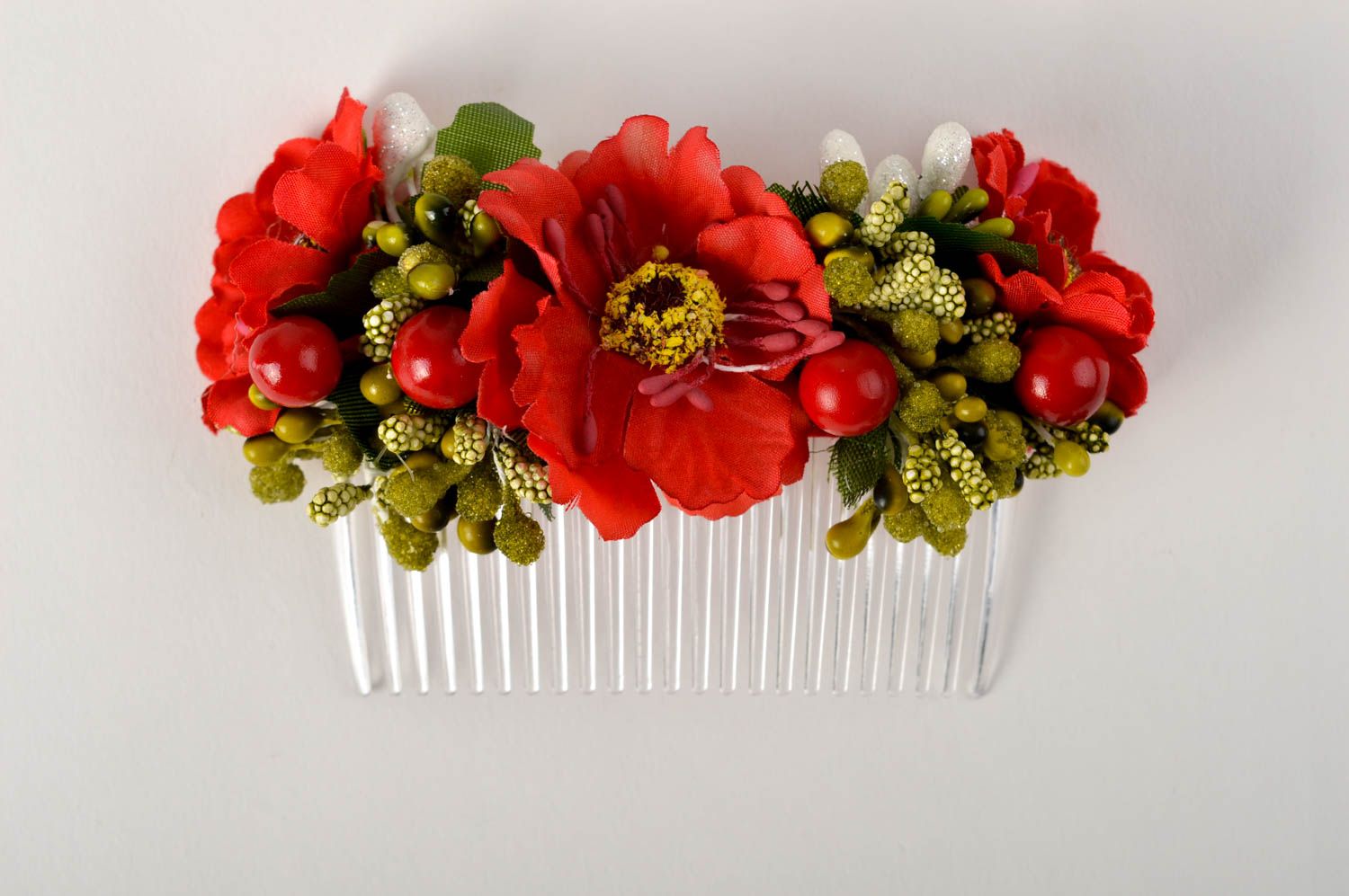 Greller roter Blumen Haarkamm handmade Damen Modeschmuck Accessoire für Haare  foto 2