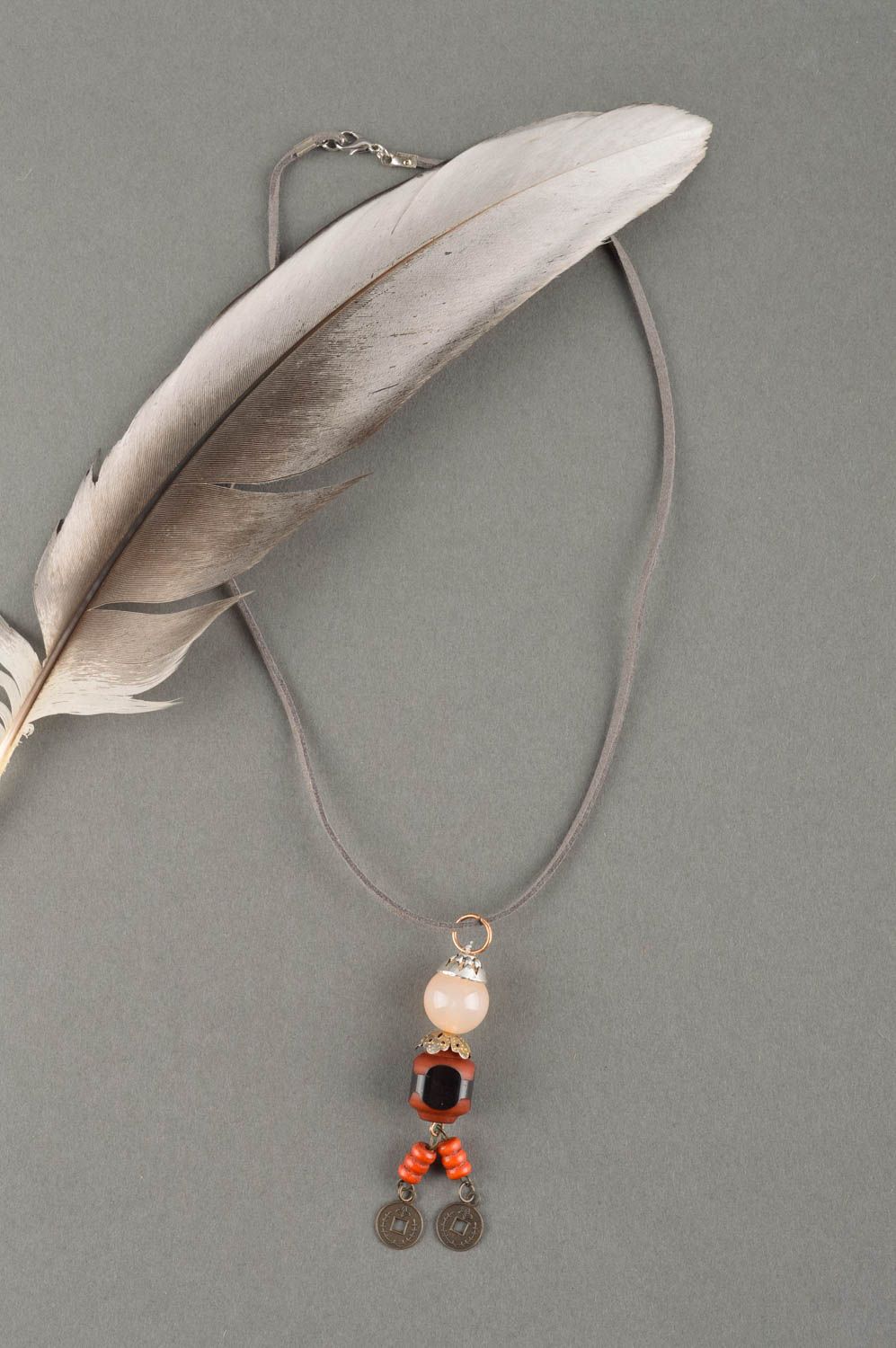 Wooden pendant handmade beaded pendant for women cord pendant fashion jewelry photo 1