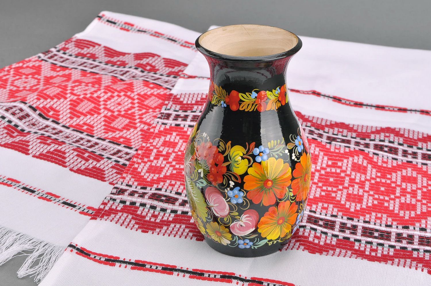 7 inches wooden vase in Russian floral hand-painted design 0,8 lb photo 4