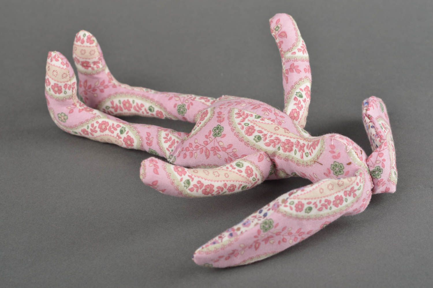 Jouet lapin rose à motifs Peluche faite main en coton naturel Cadeau enfant photo 2