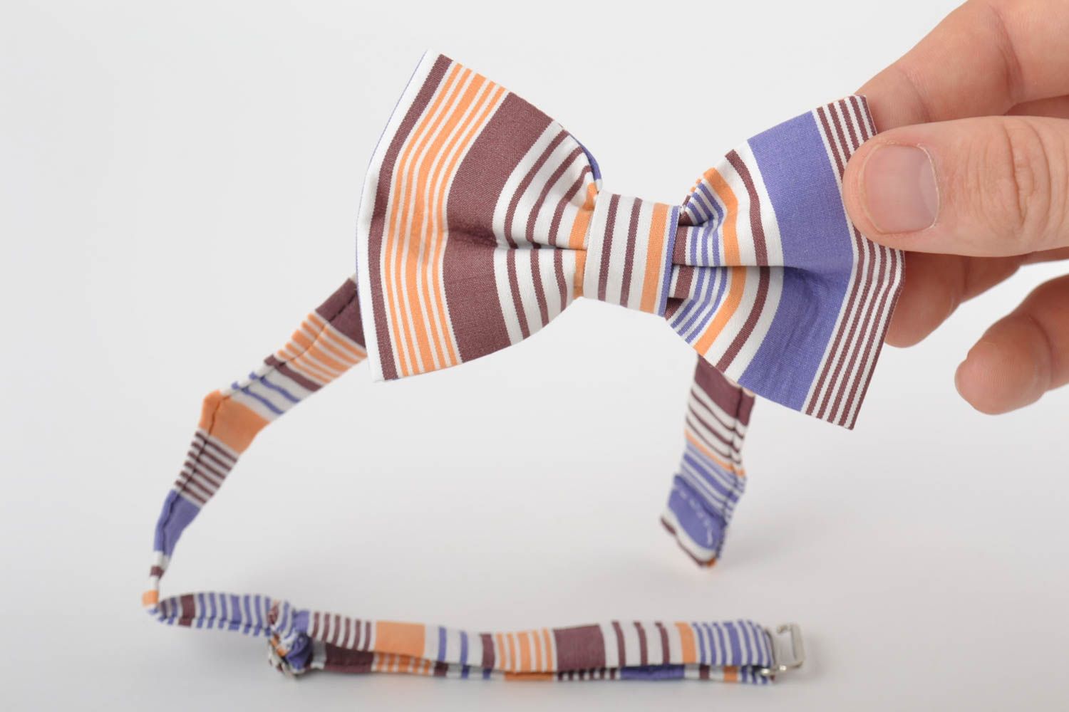 Beautiful handmade designer colorful striped fabric bow tie photo 5