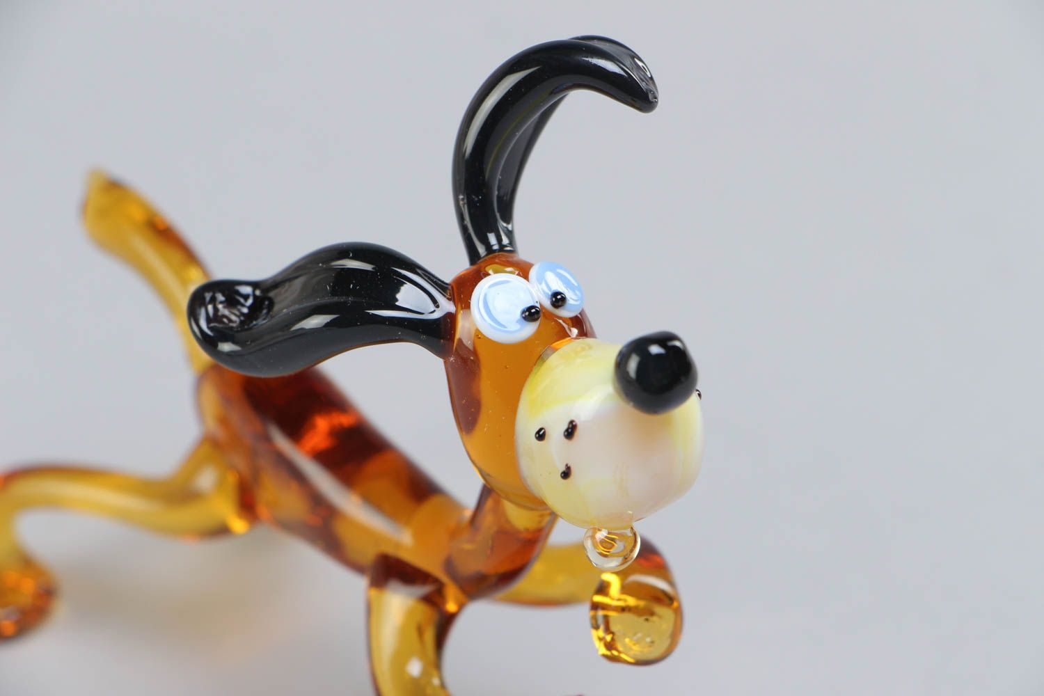 Handmade Lampwork Figur Hund in Braun Schmuck für Interieur grell niedlich foto 3