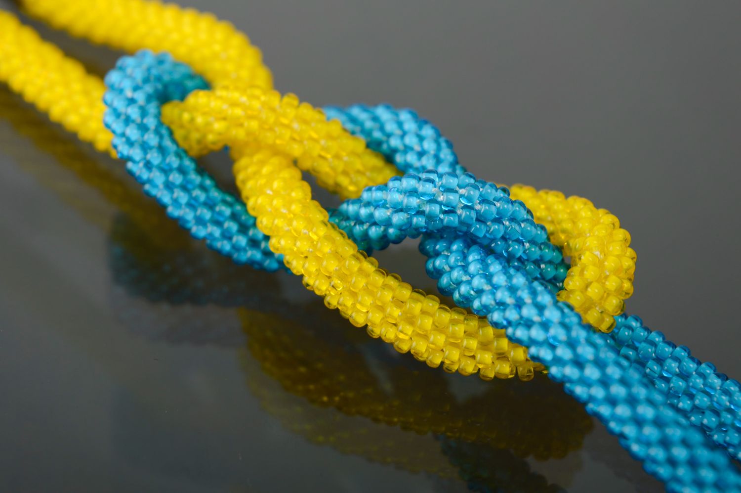 Handmade beaded cord bracelet Yellow and Blue photo 3