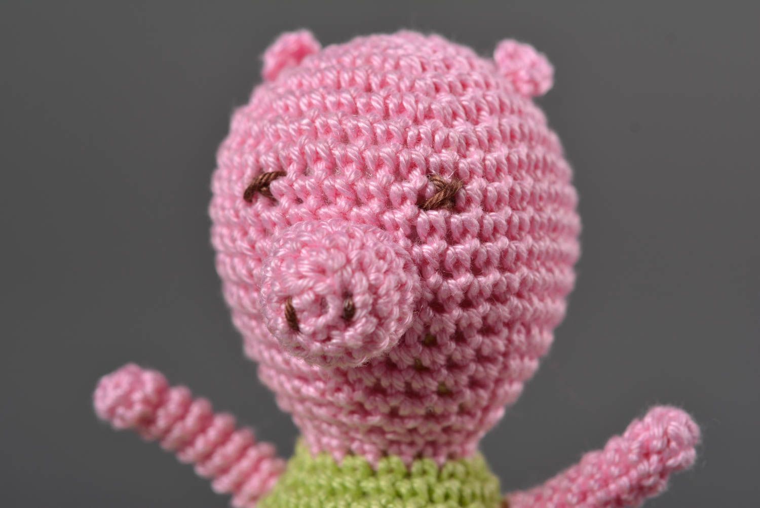 Peluche cochon rose en vert Jouet tricot fait main au crochet Cadeau enfant photo 2