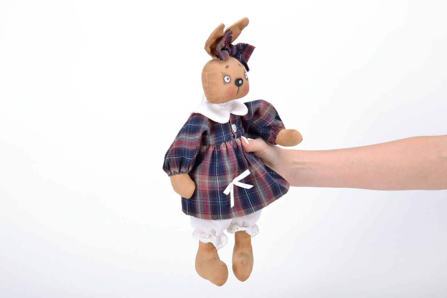Soft toy Rabbit in Checkered Dress photo 2