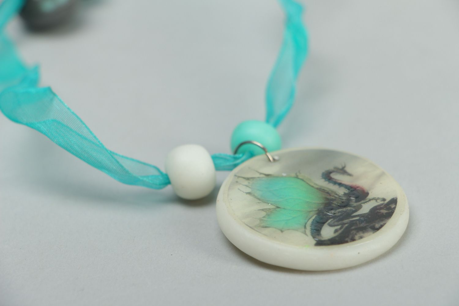 Polymer clay pendant with painting photo 2