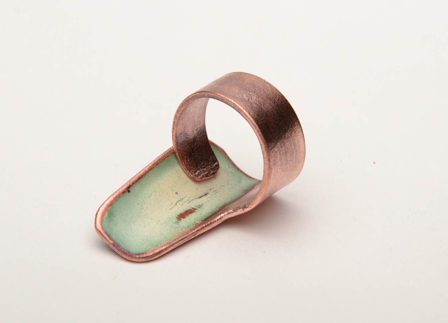 Copper ring with unusual ornament painted with enamels photo 4