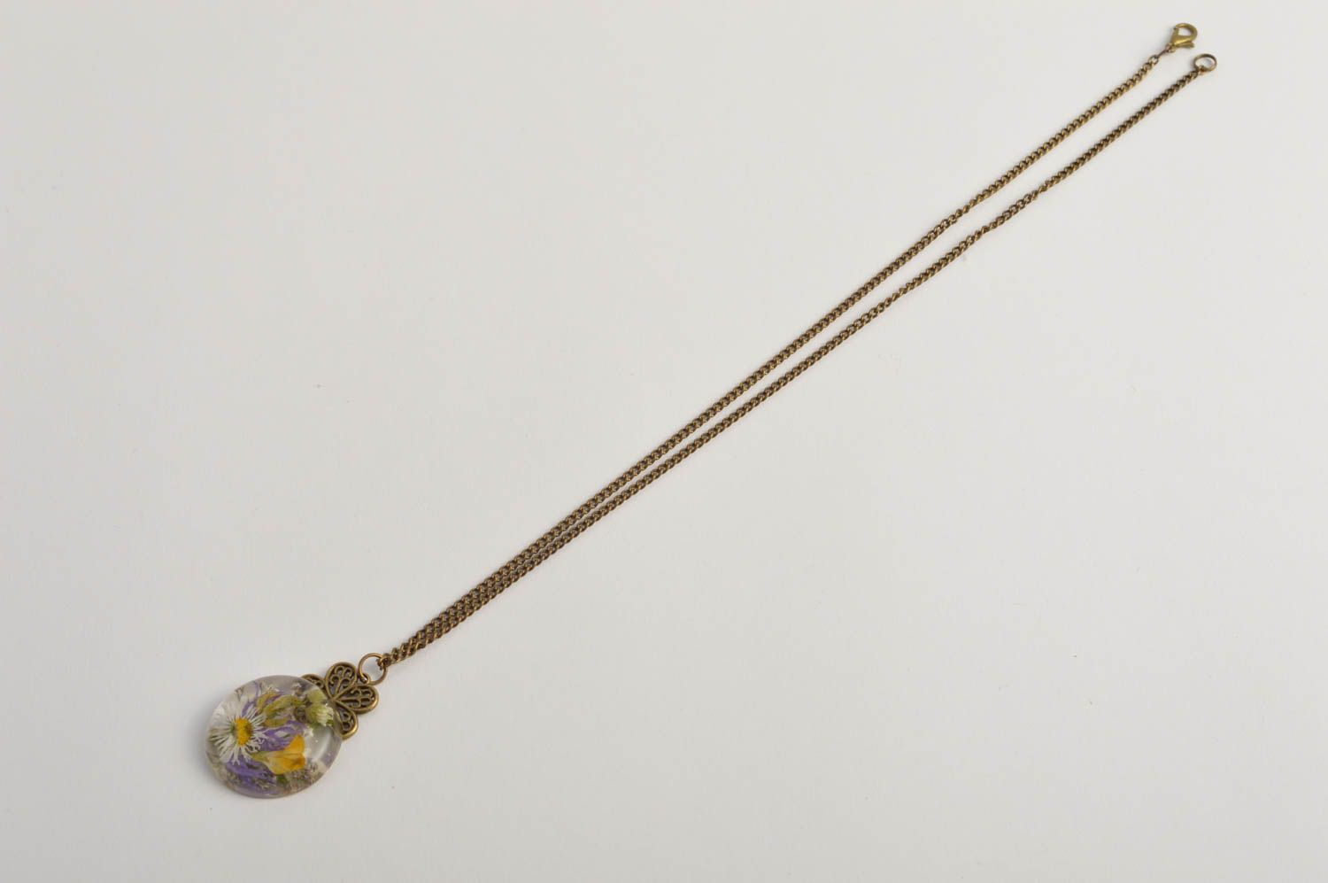 Handmade designer botanical jewelry unusual female pendant epoxy resin pendant photo 3