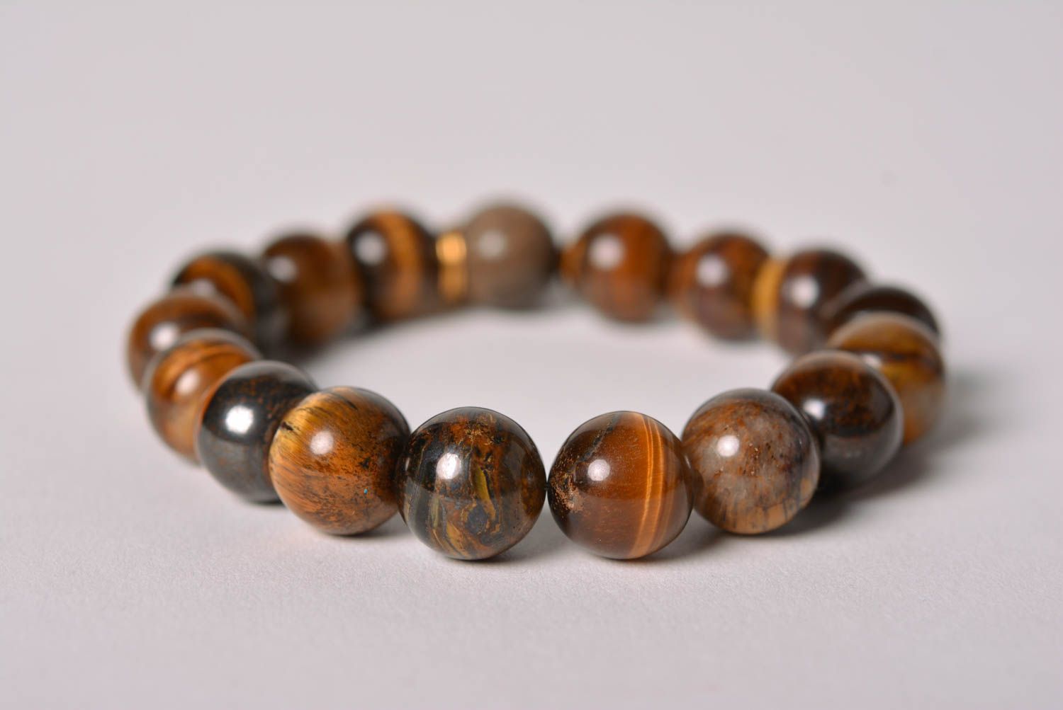 Handmade brown tiger's eye stone beaded wrist bracelet with charm for women photo 4