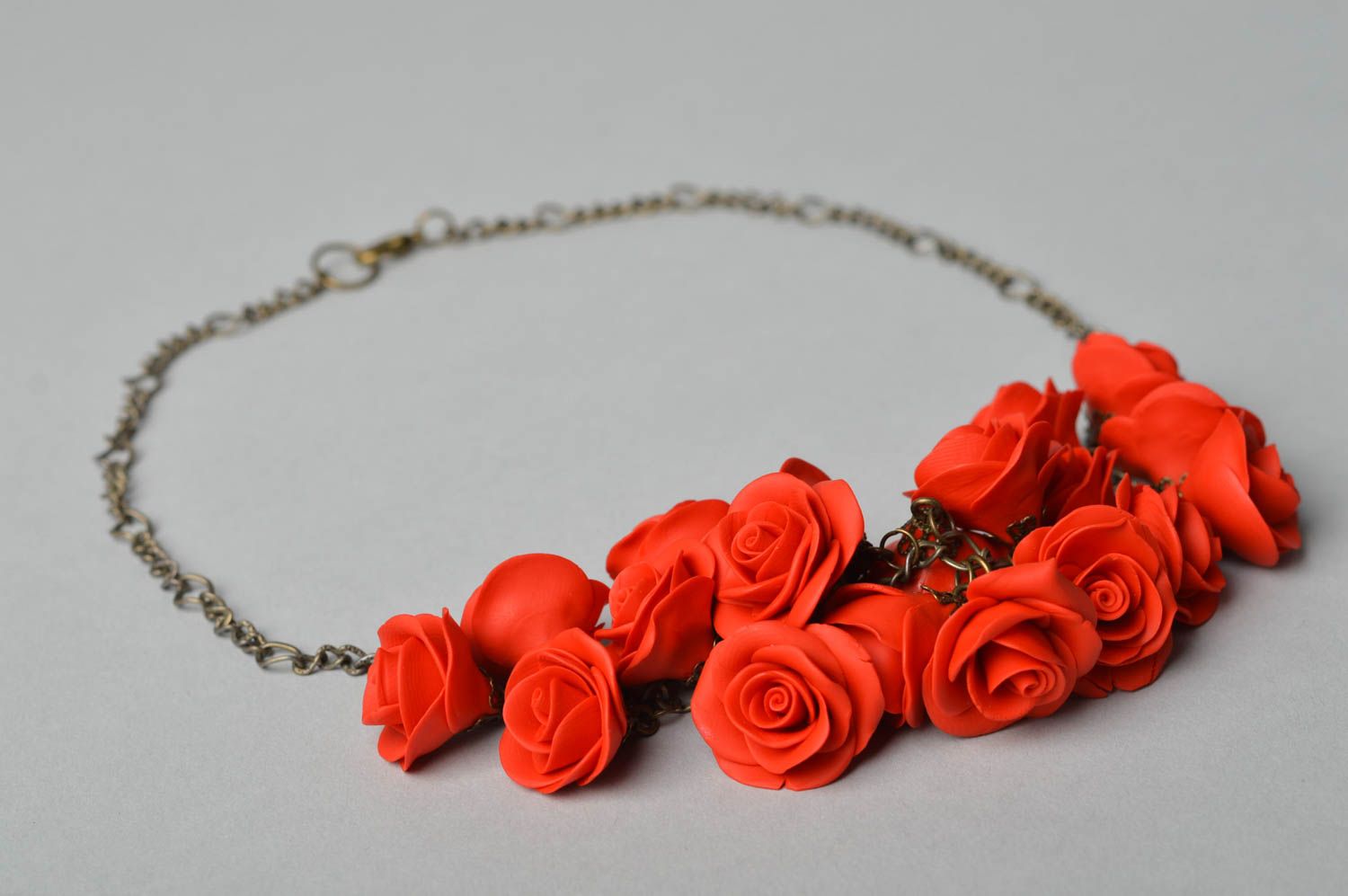 Rose necklace handmade flower necklace made of polymer clay plastic accessories photo 5