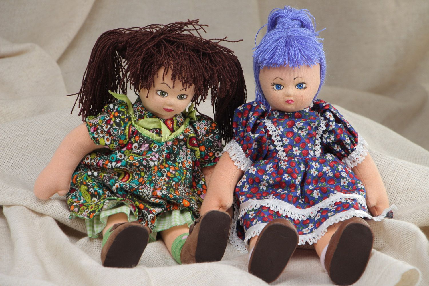 Set of handmade designer colorful fabric dolls of average size 2 items photo 1