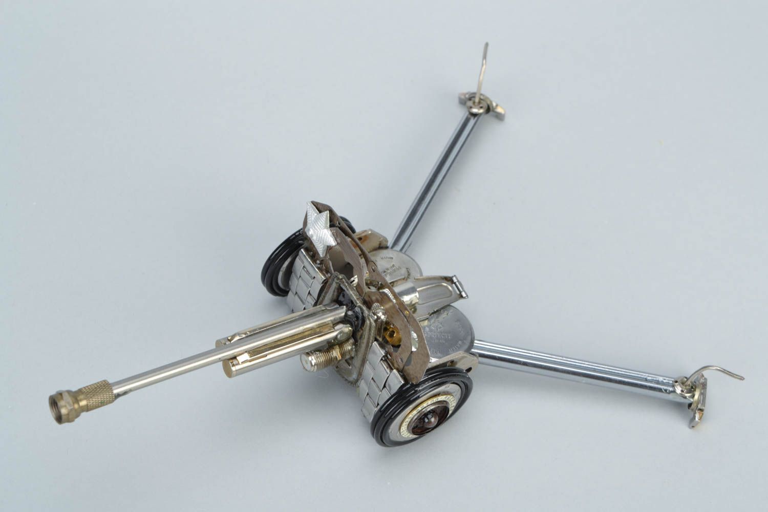 Handmade miniature steampunk metal figurines with clock mechanisms Gun Howitzer photo 3