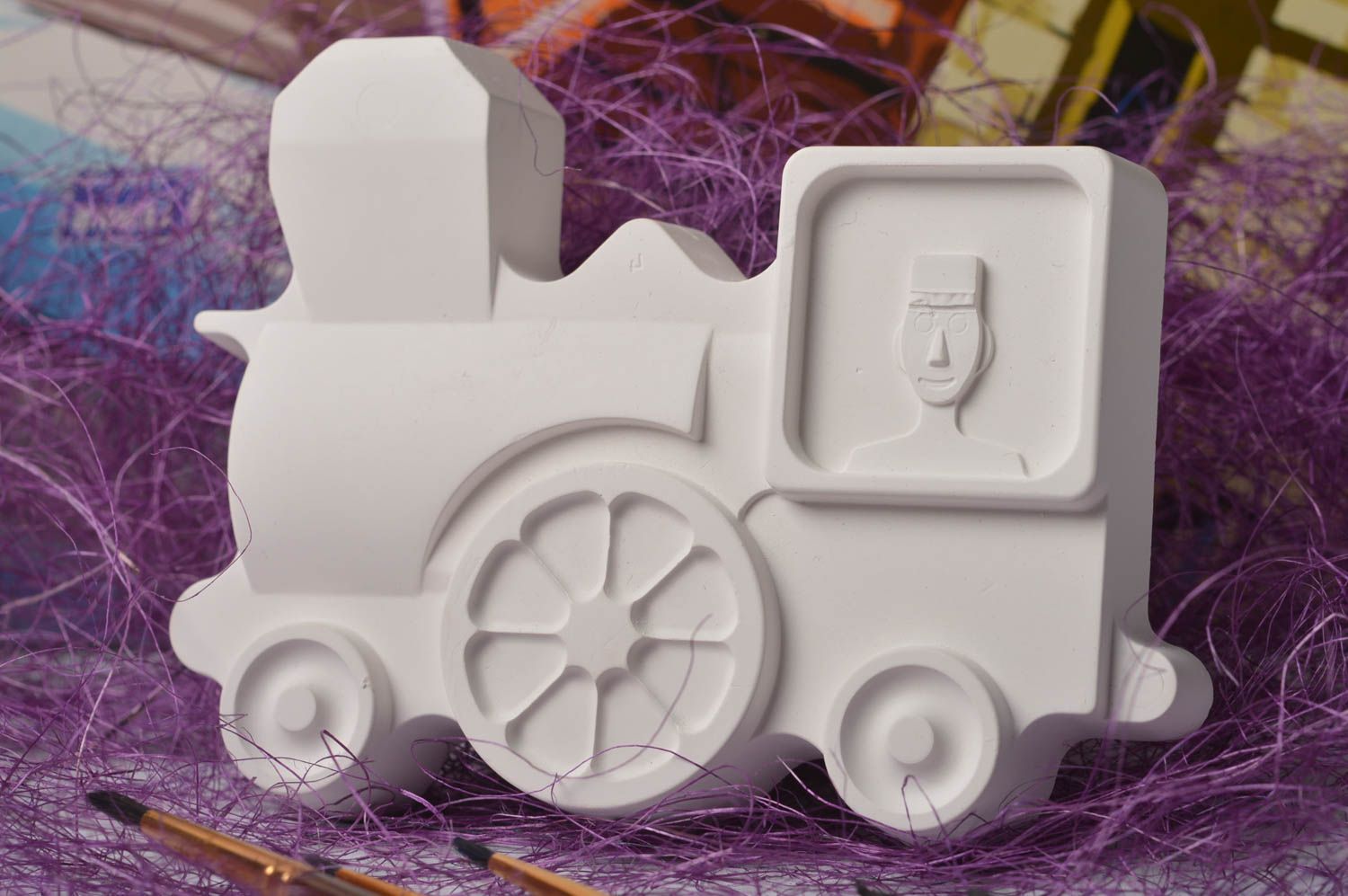 Figurine en plâtre faite main Statuette décorative locomotive Loisirs créatifs photo 1