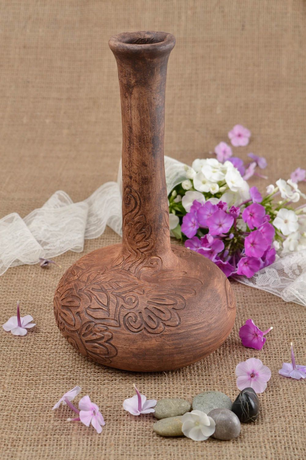 Botella de cerámica artesanal marrón para decorar la casa regalo original foto 1