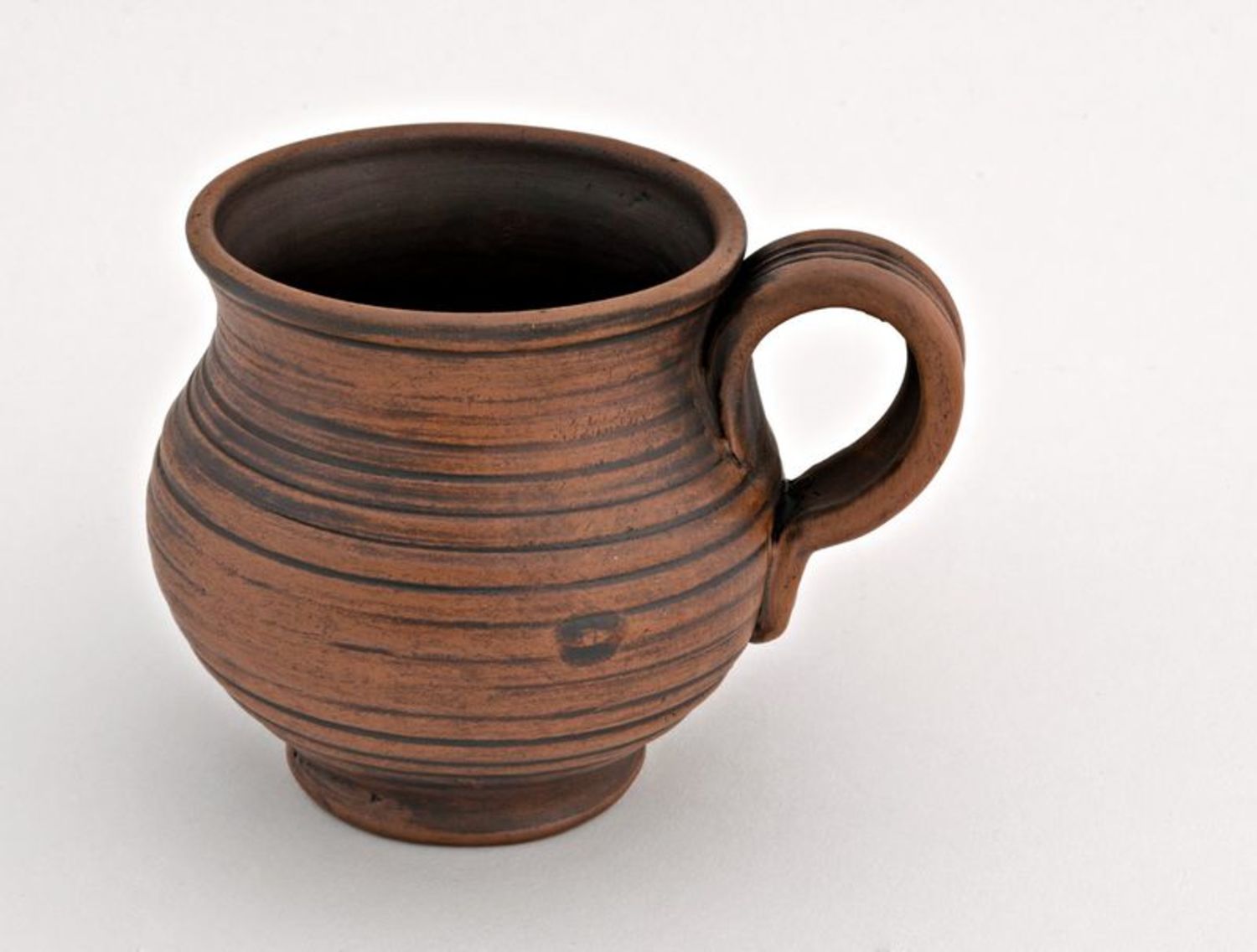 5 oz natural clay coffee cup in classic pot-shaped style with handle and rustic pattern photo 5