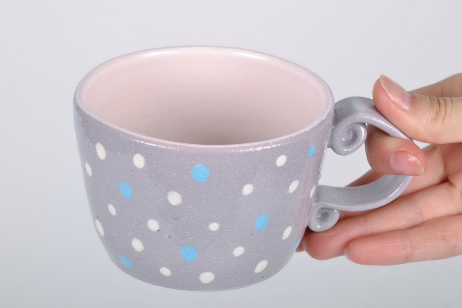 Gray decorative 5 oz tea cup with small white dots pattern photo 5
