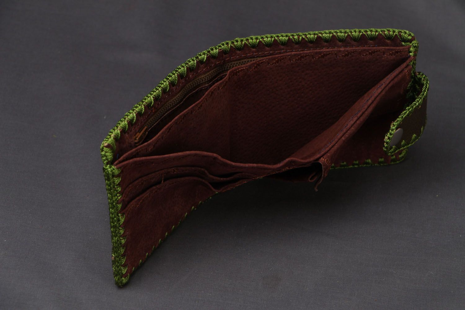 Green genuine leather wallet photo 3