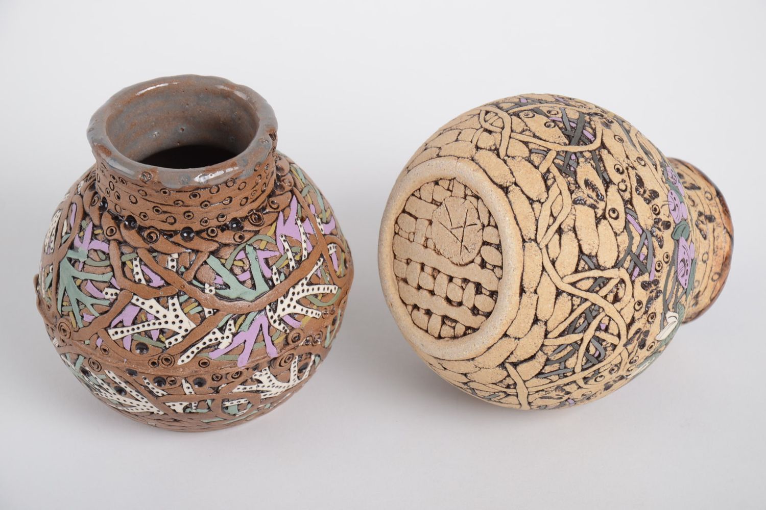 Керамические вазы для цветов ручная работа глиняные вазы 2 шт красивые вазы фото 4