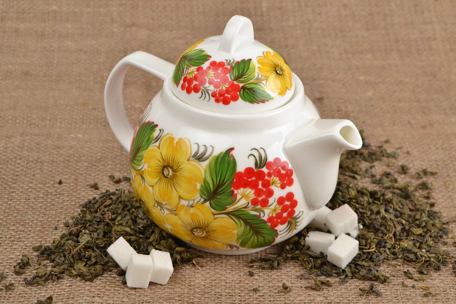 Заварочный чайник с петриковской росписью фарфоровый ручной работы объем 750 мл фото 1