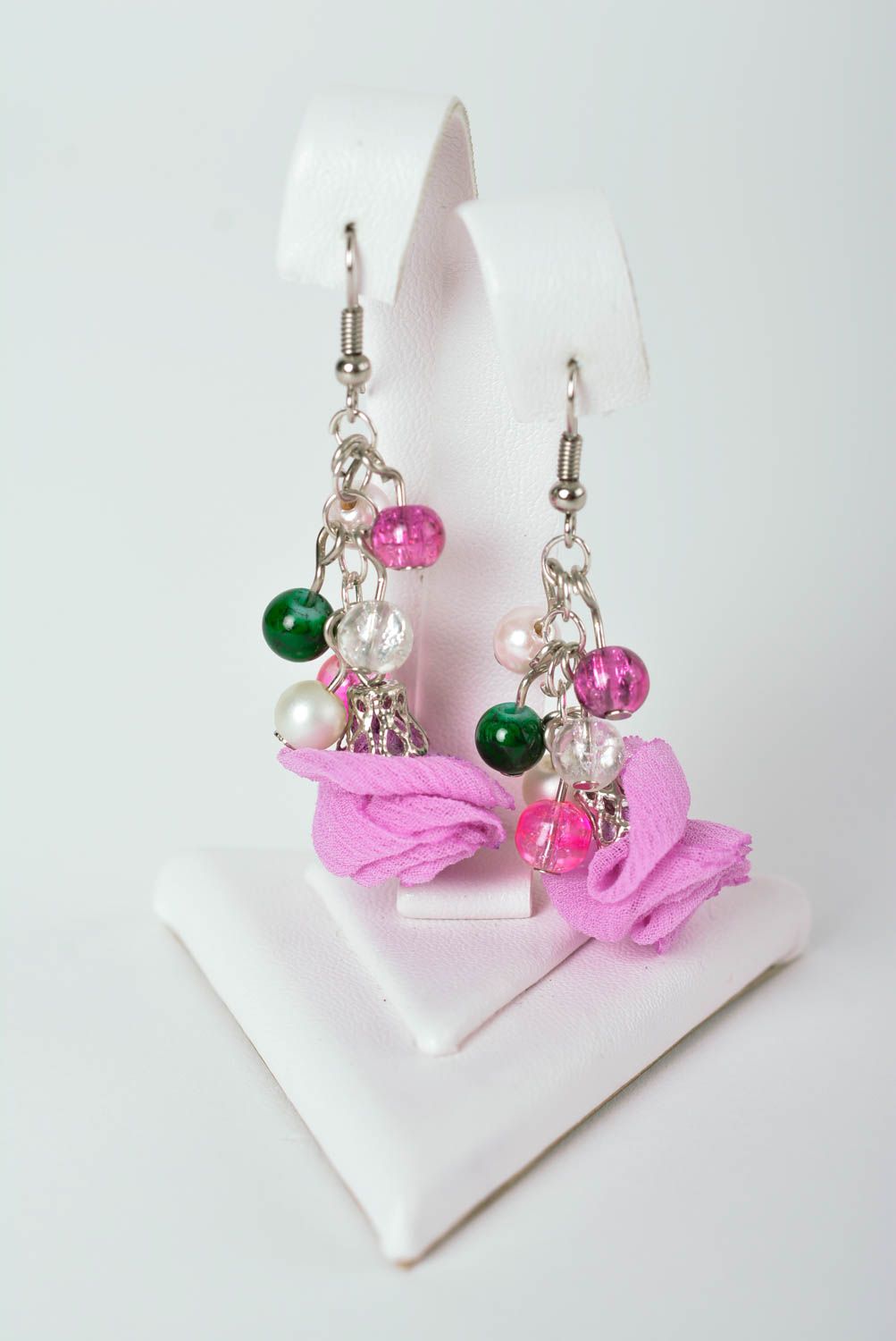Handmade long beaded earrings stylish dangling earrings lilac accessory photo 3