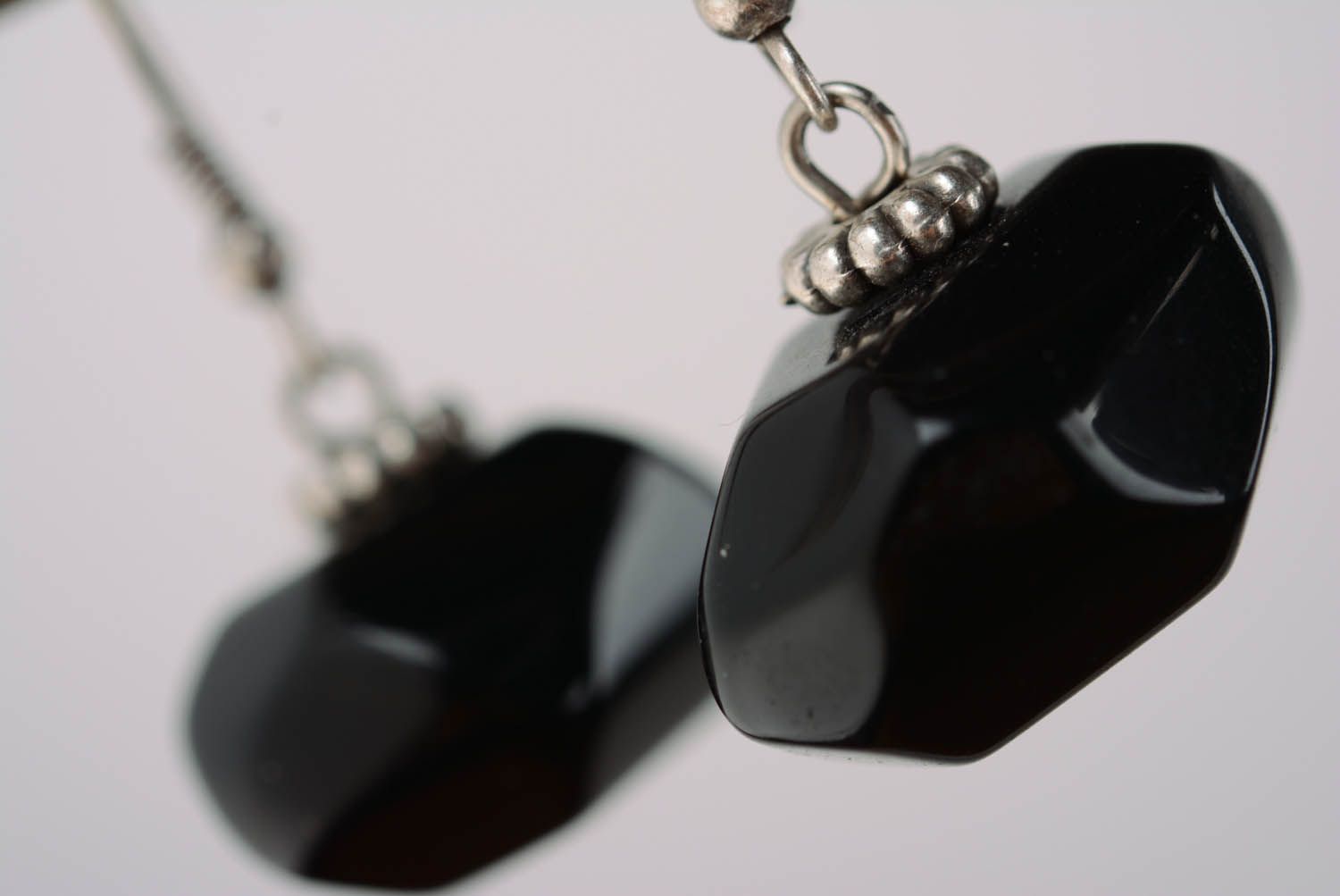 Earrings with black agate stone photo 5