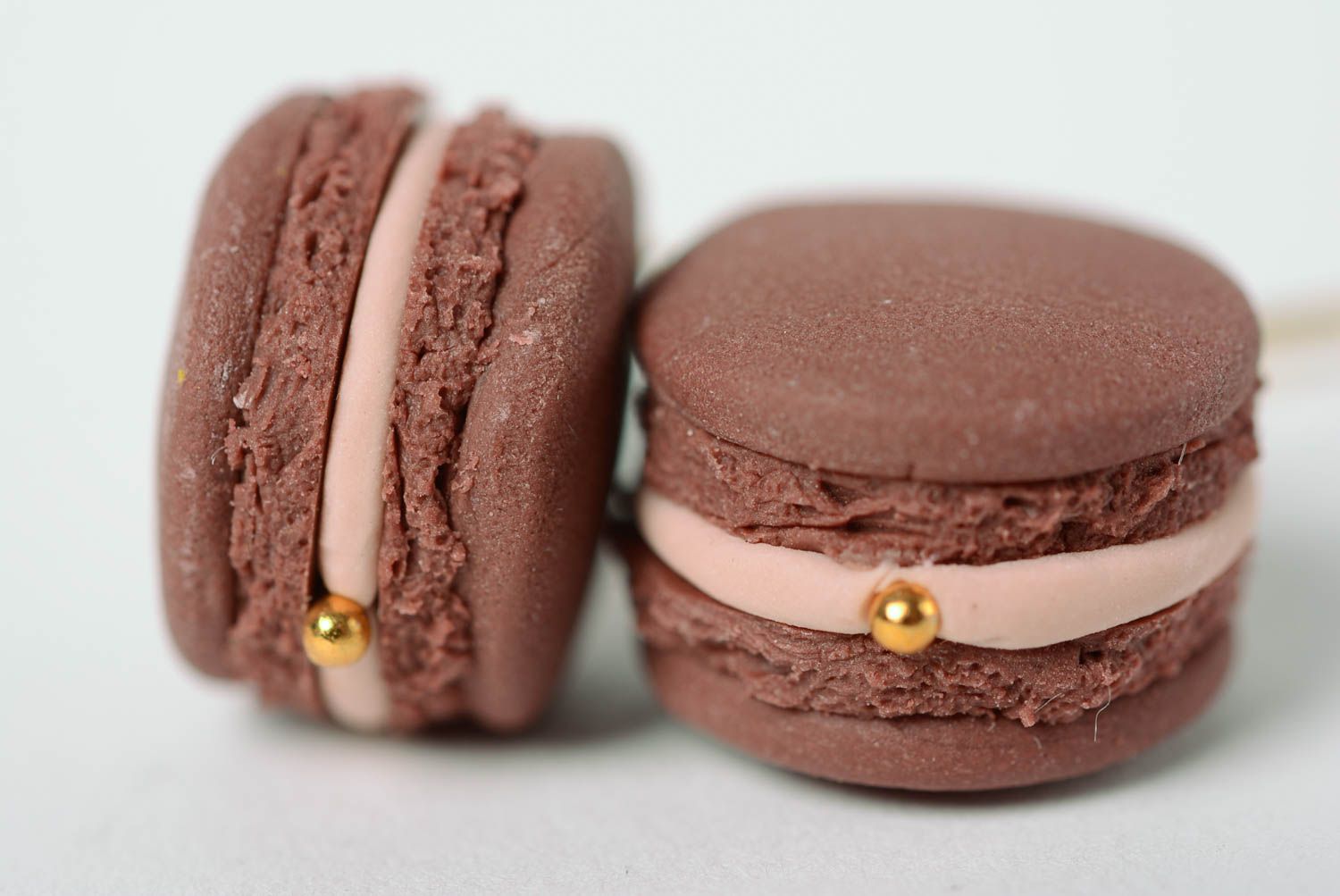 Beautiful funny handmade polymer clay earrings with charms in the shape of macarons photo 2