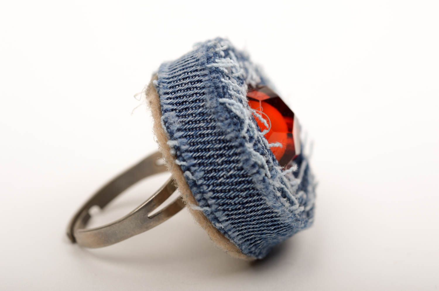 Женское кольцо украшение ручной работы украшение из ткани кольцо из джинса фото 2