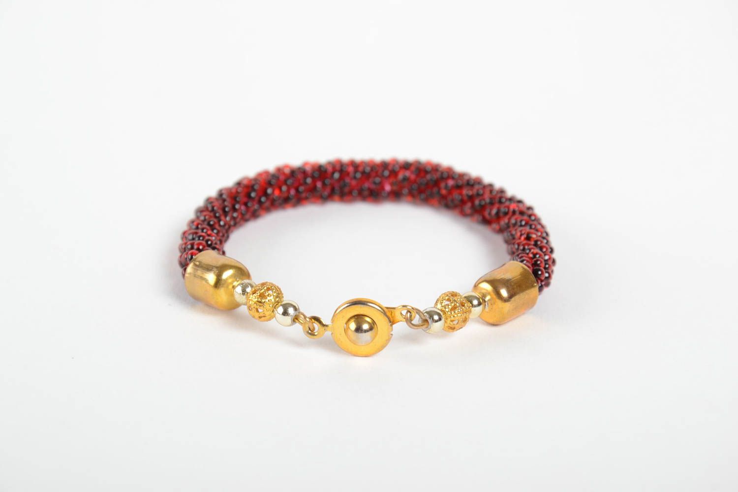 Bracelet perles de rocaille Bijou fait main Accessoire femme rouge noir design photo 4