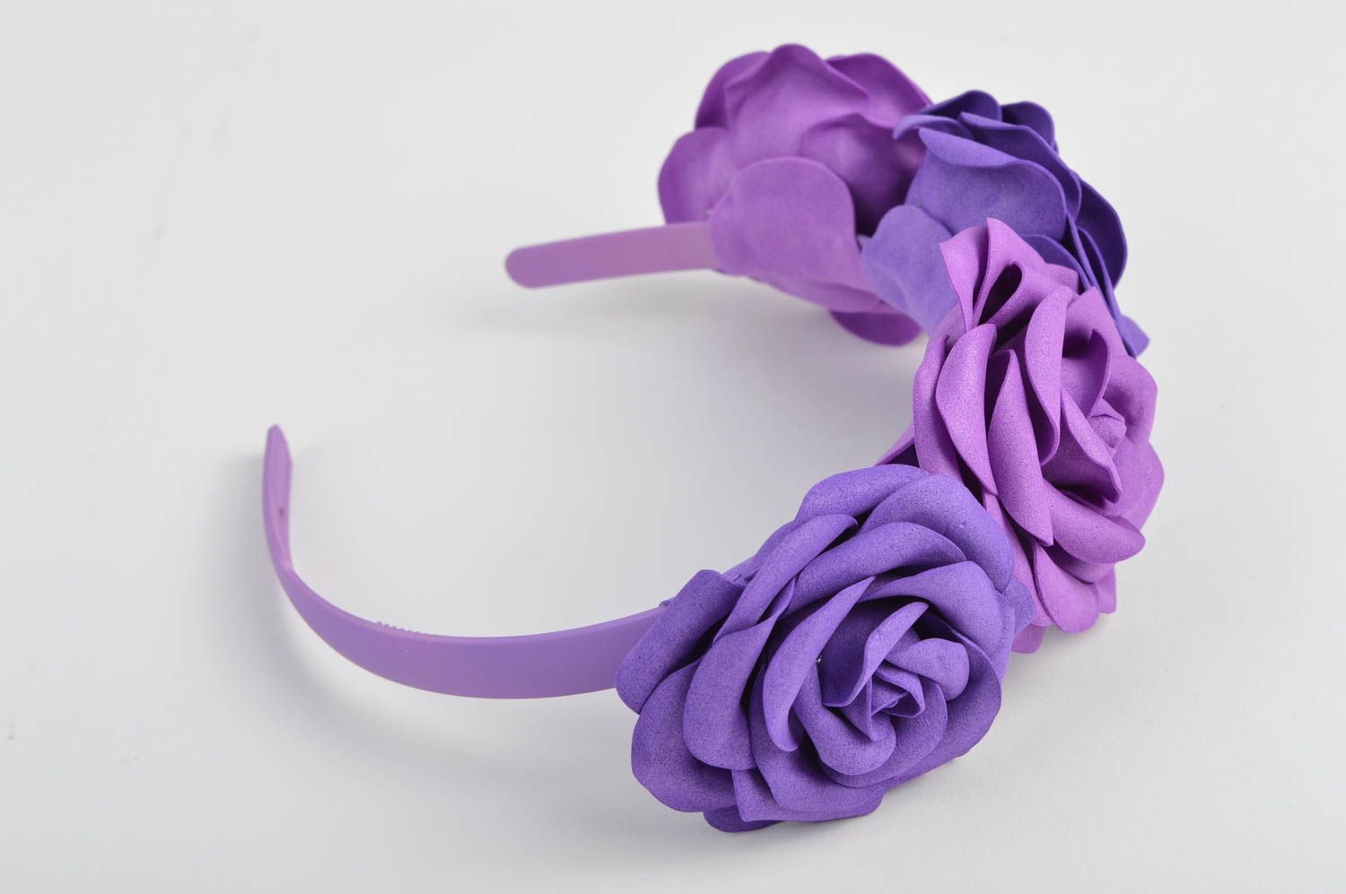 Serre-tête à fleurs fait main Cerceau cheveux violet foamiran Cadeau femme photo 3