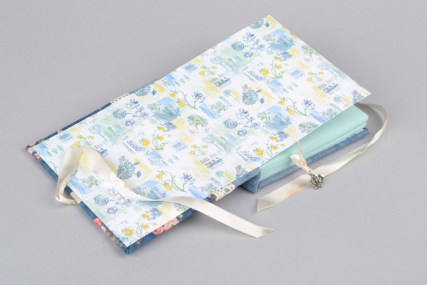 Handmade notebook with soft fabric cover with floral pattern for 86 pages photo 4