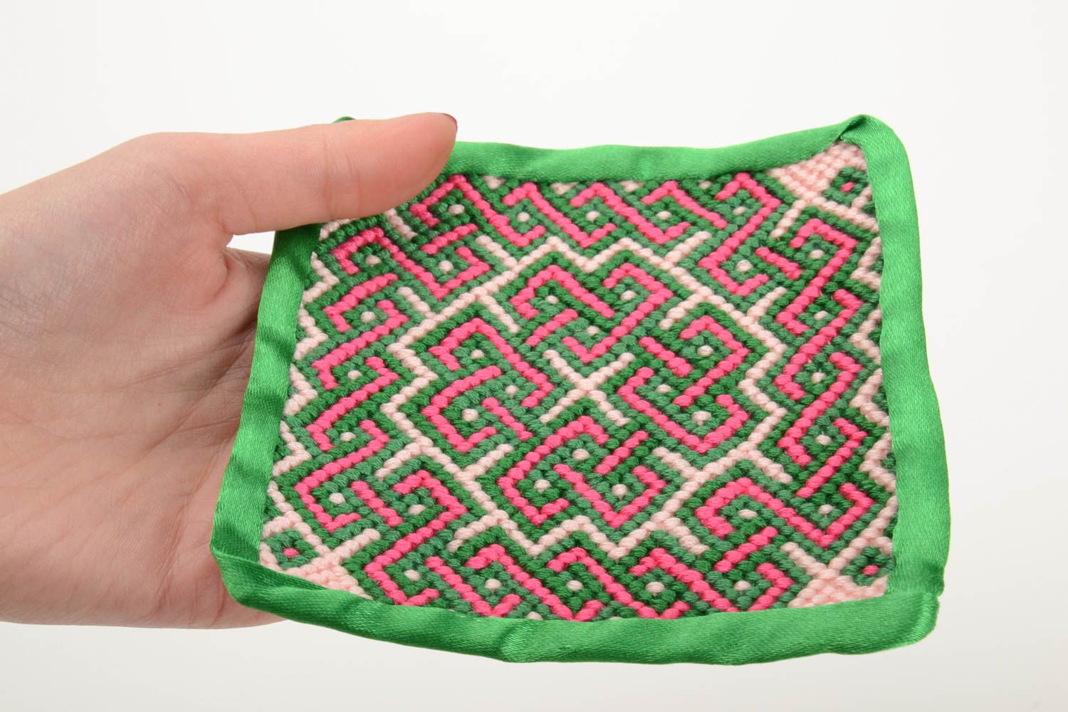 Petite sous-tasse textile verte tressée en fils moulinés faite main originale   photo 5
