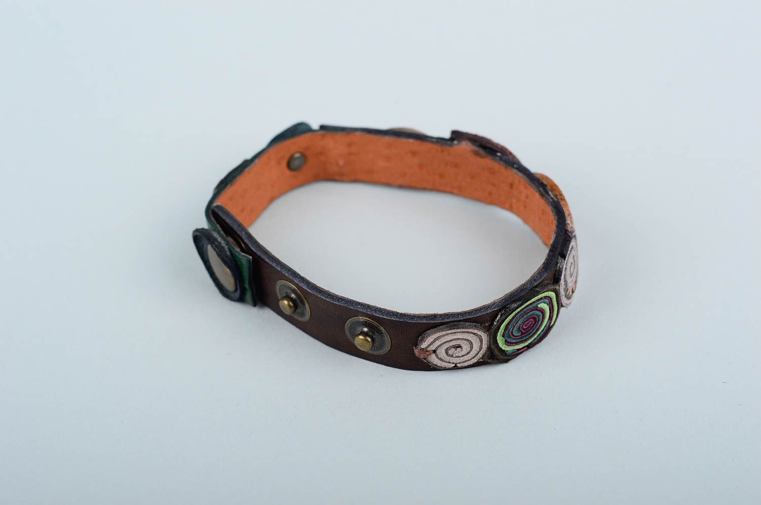 Handmade stylish wide bracelet elegant leather bracelet unusual accessory photo 3