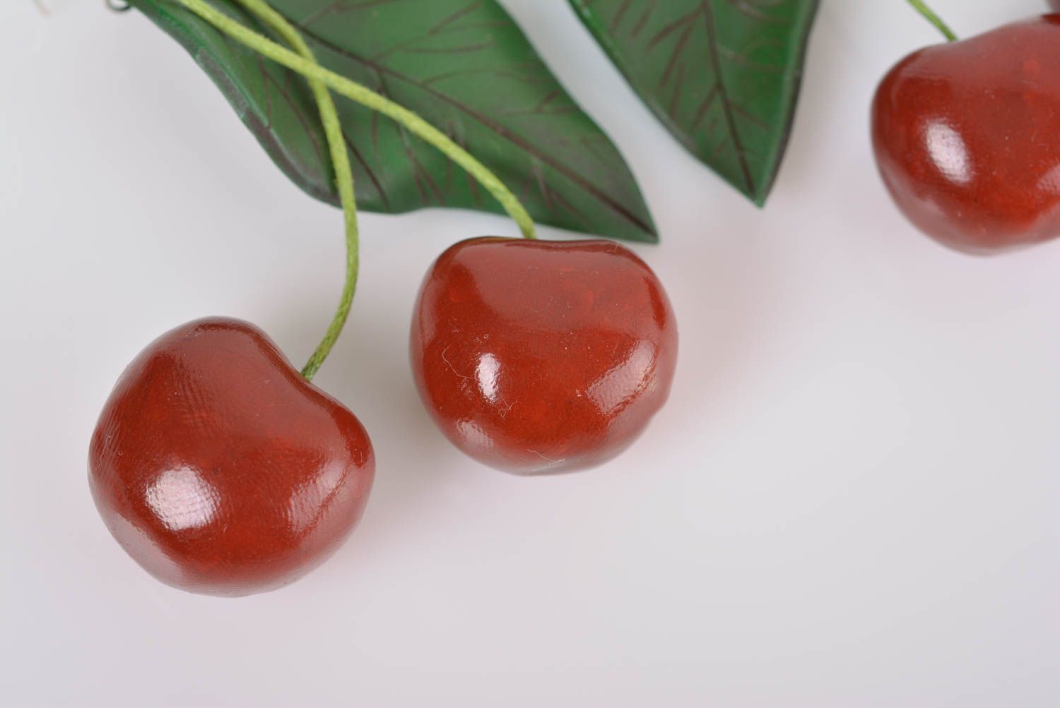 Earrings made of polymer clay in the form of red cherries long handmade jewelry photo 3