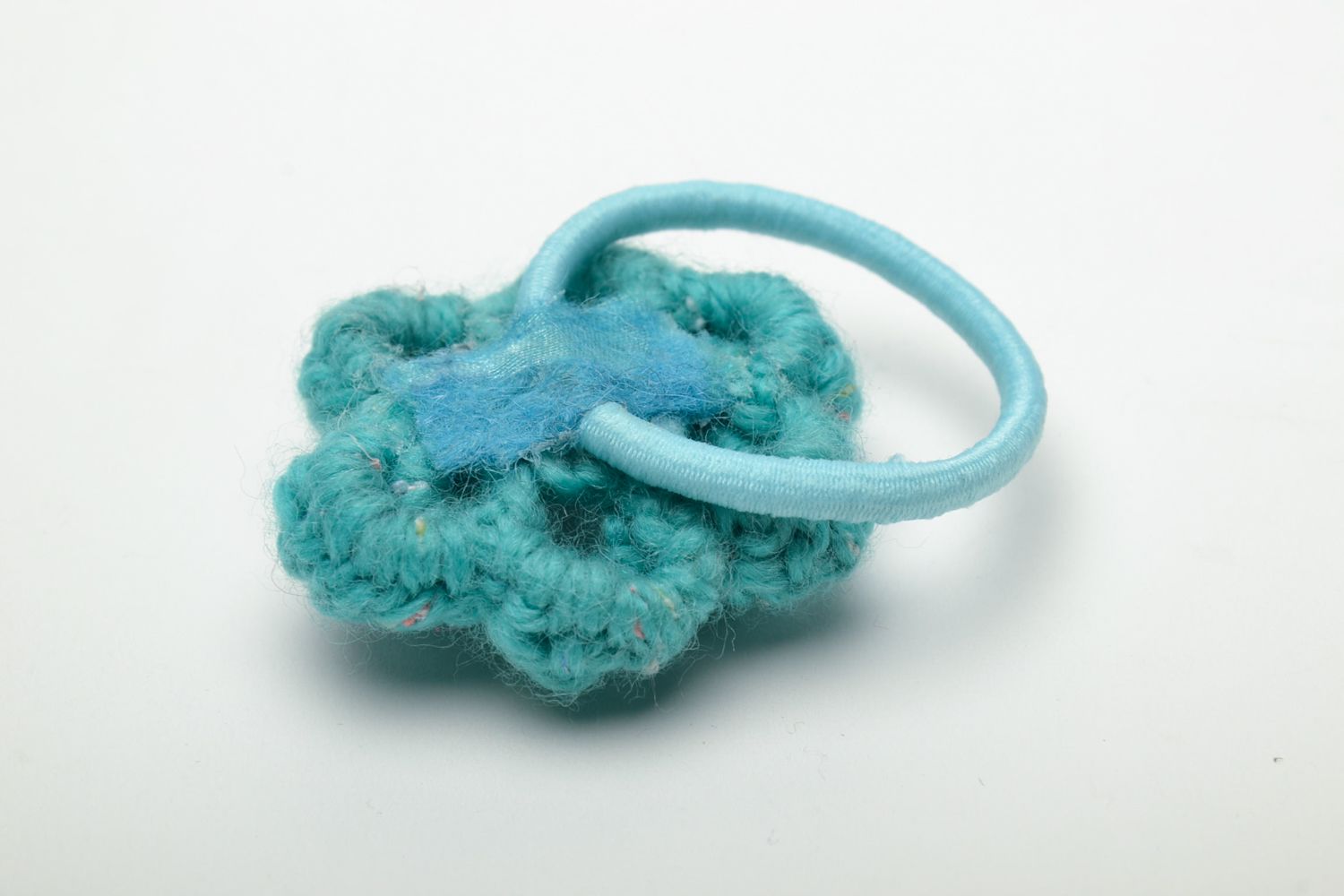 Handmade Haargummi mit Blume türkisblau foto 5