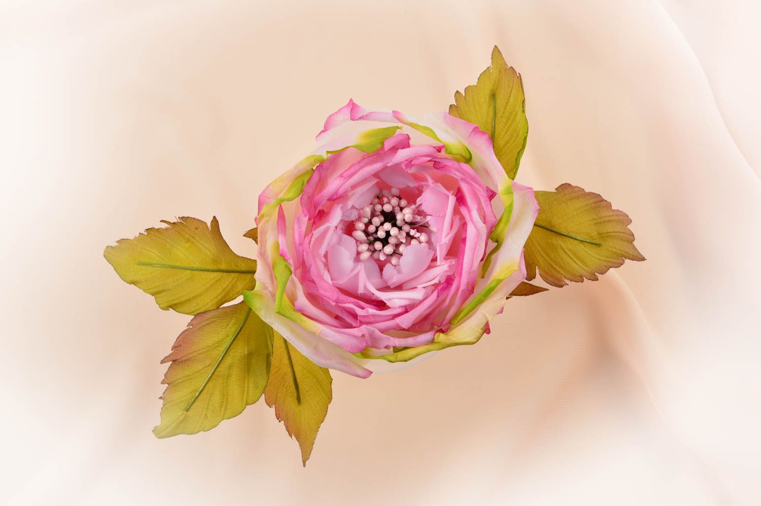 Broche fleur faite main Barrette cheveux pivoine rose Accessoire femme photo 1