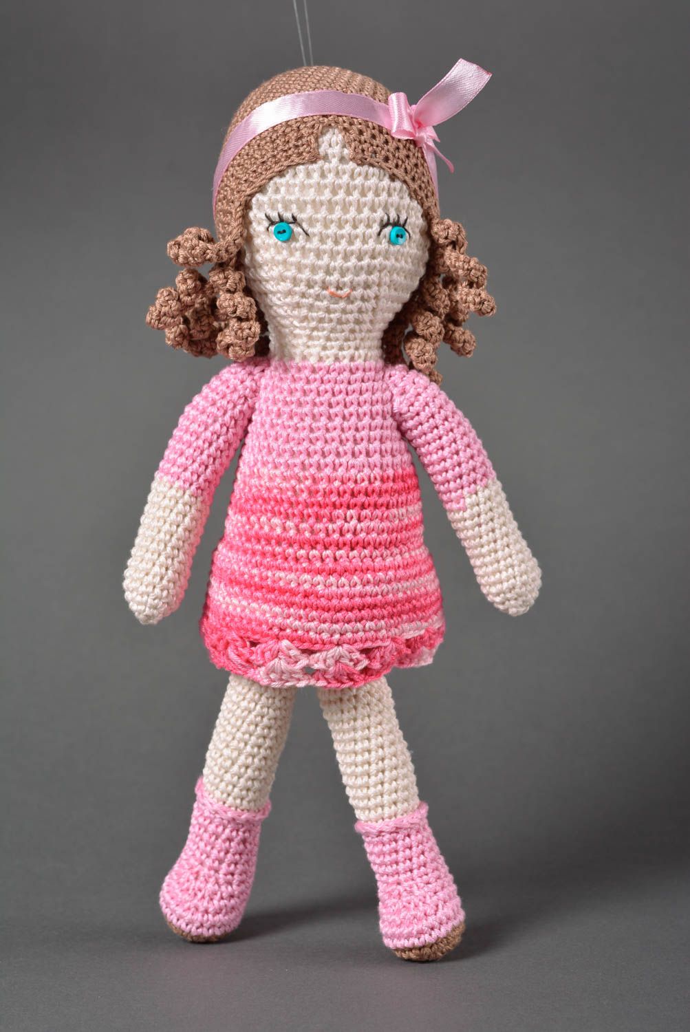 Мягкая игрушка кукла ручной работы кукла крючком большая Девочка в розовом фото 1