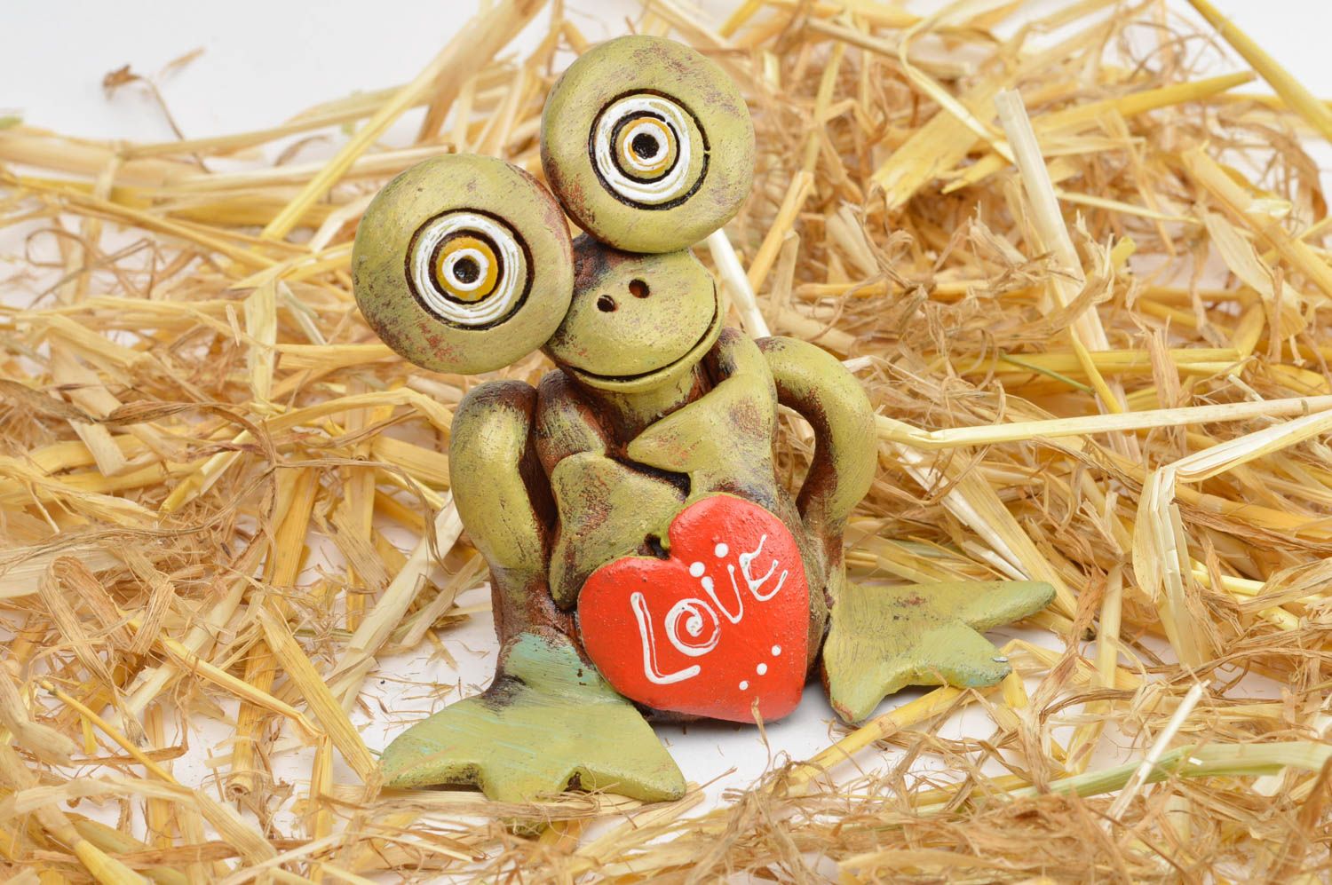Handmade Wohnzimmer Deko Kinder Geschenk Keramik Figur ungewöhnlicher Frosch foto 1