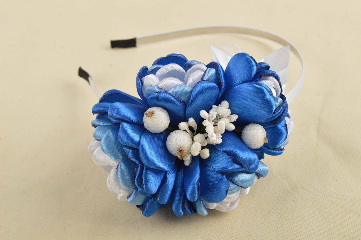 Handgefertigter Blumen Haarreif Accessoire für Frauen Haar Schmuck dunkelblau foto 1