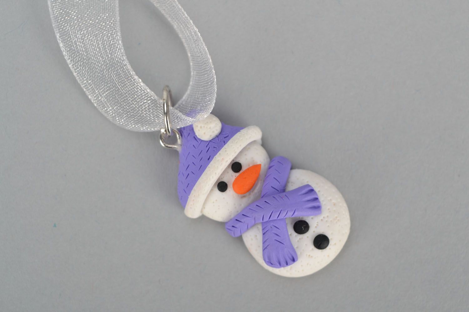 Polymer clay pendant Snowman in Lilac Clothing photo 3