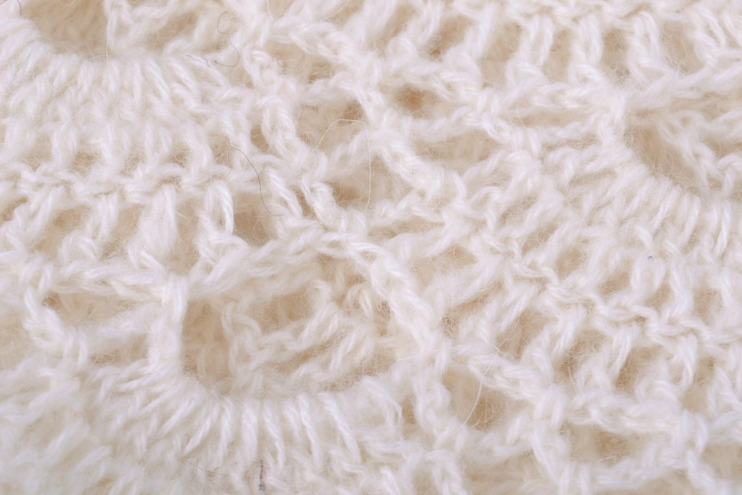 Warm lacy handmade women's shawl crocheted of white semi-woolen threads photo 4