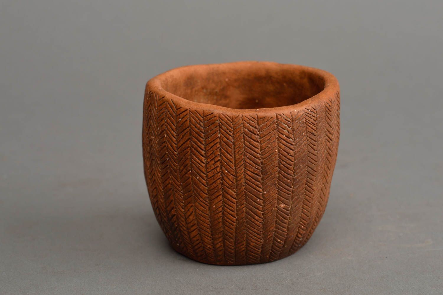 No handle ceramic terracotta shot cup in village style photo 2