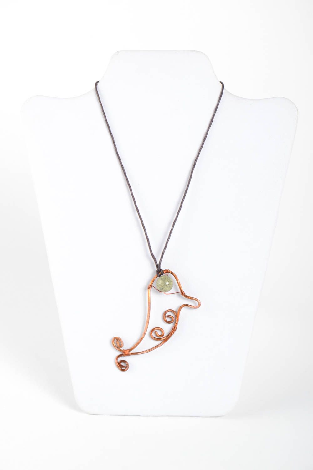 Handmade copper necklace elegant pendant handmade jewelry with natural stones photo 2