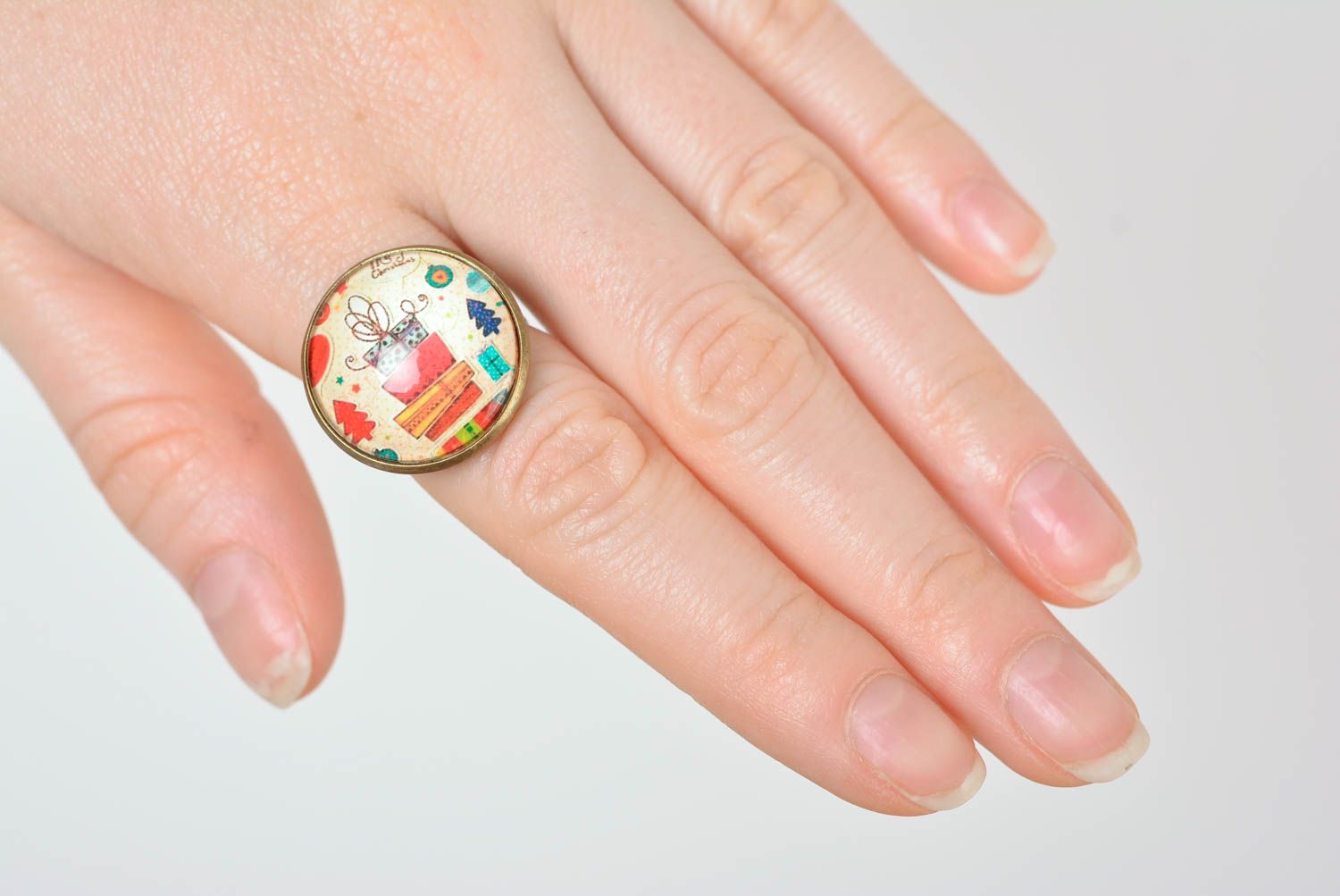Кольцо ручной работы круглое кольцо с принтом модная бижутерия красивое фото 3
