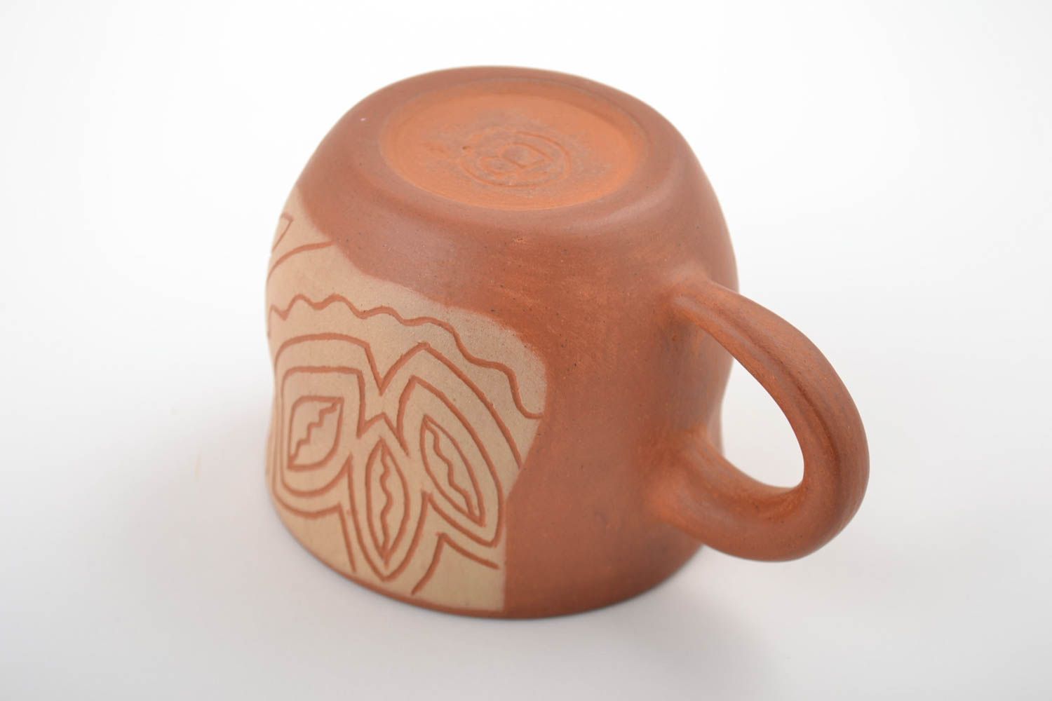 Taza de arcilla hecha a mano con ornamento para té 400 ml foto 4