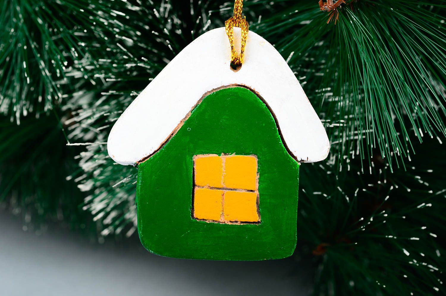 Decoración navideña artesanal elemento decorativo regalo original Casita verde foto 5