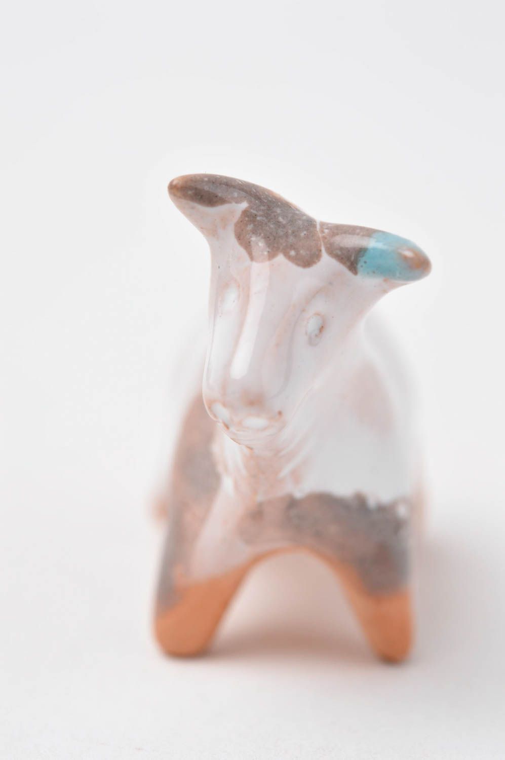 Figurine taureau Statuette miniature fait main argile peinte Déco maison photo 8