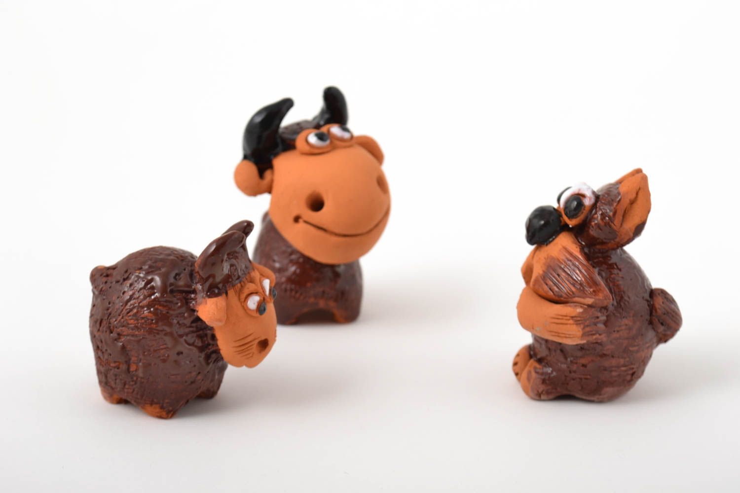 Statuine fatte a mano in ceramica set di tre animali souvenir in terracotta foto 2