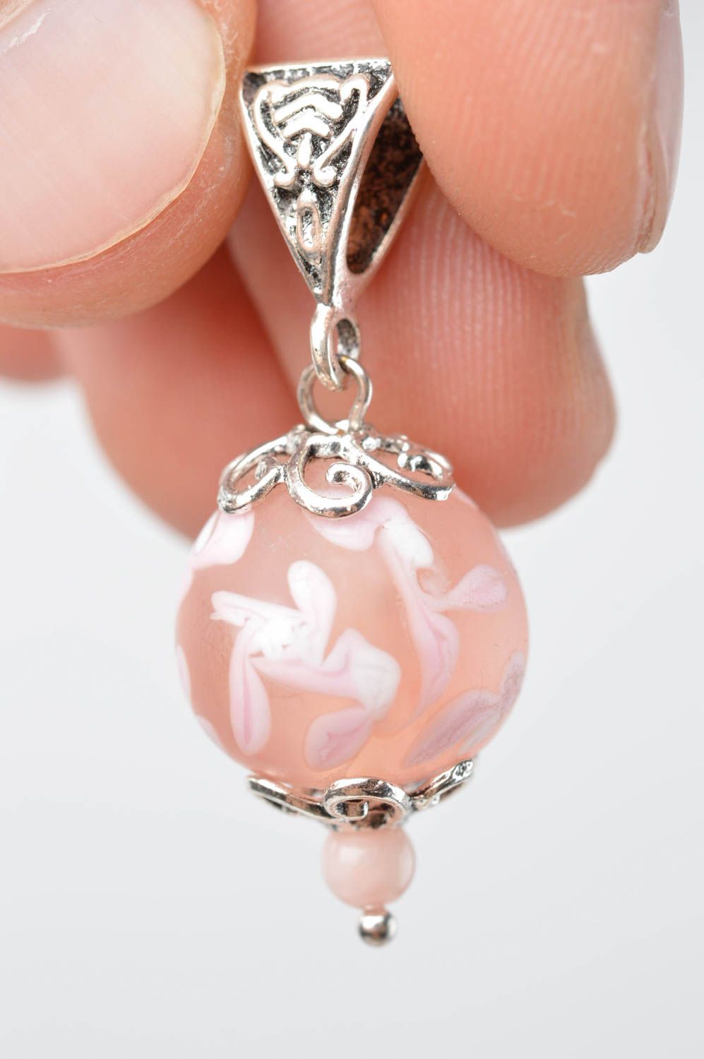 Handmade pendant women necklace glass pendant lampwork technique pink bead  photo 5